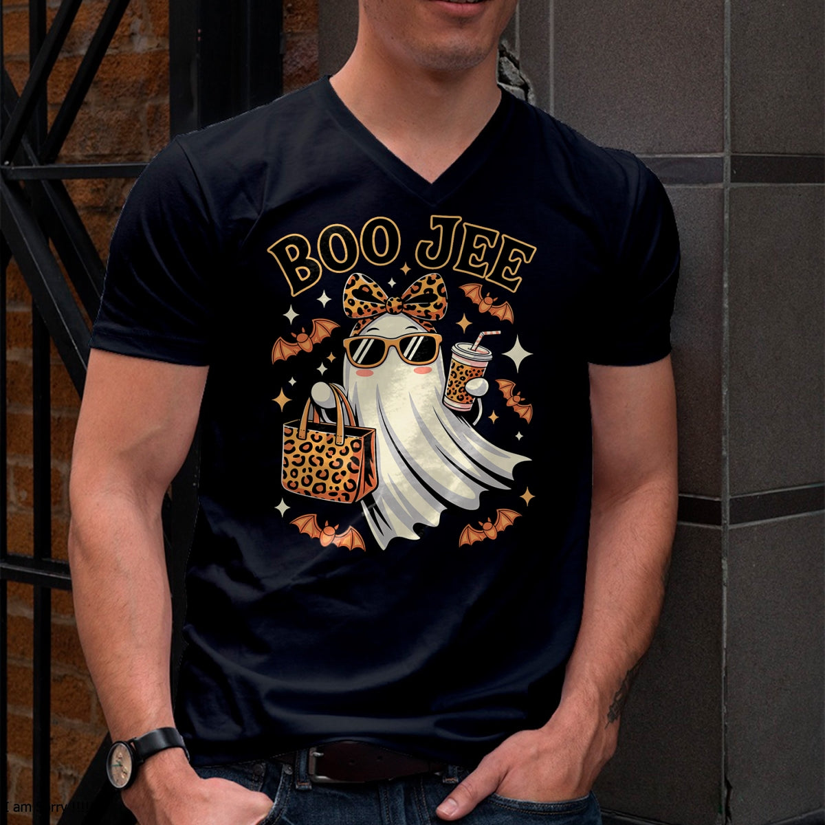 Coquette Leopard Ghost Coffee Boo JEE Halloween Boujee Ghost - Halloween Unisex T-Shirt/Hoodie - NGHL00