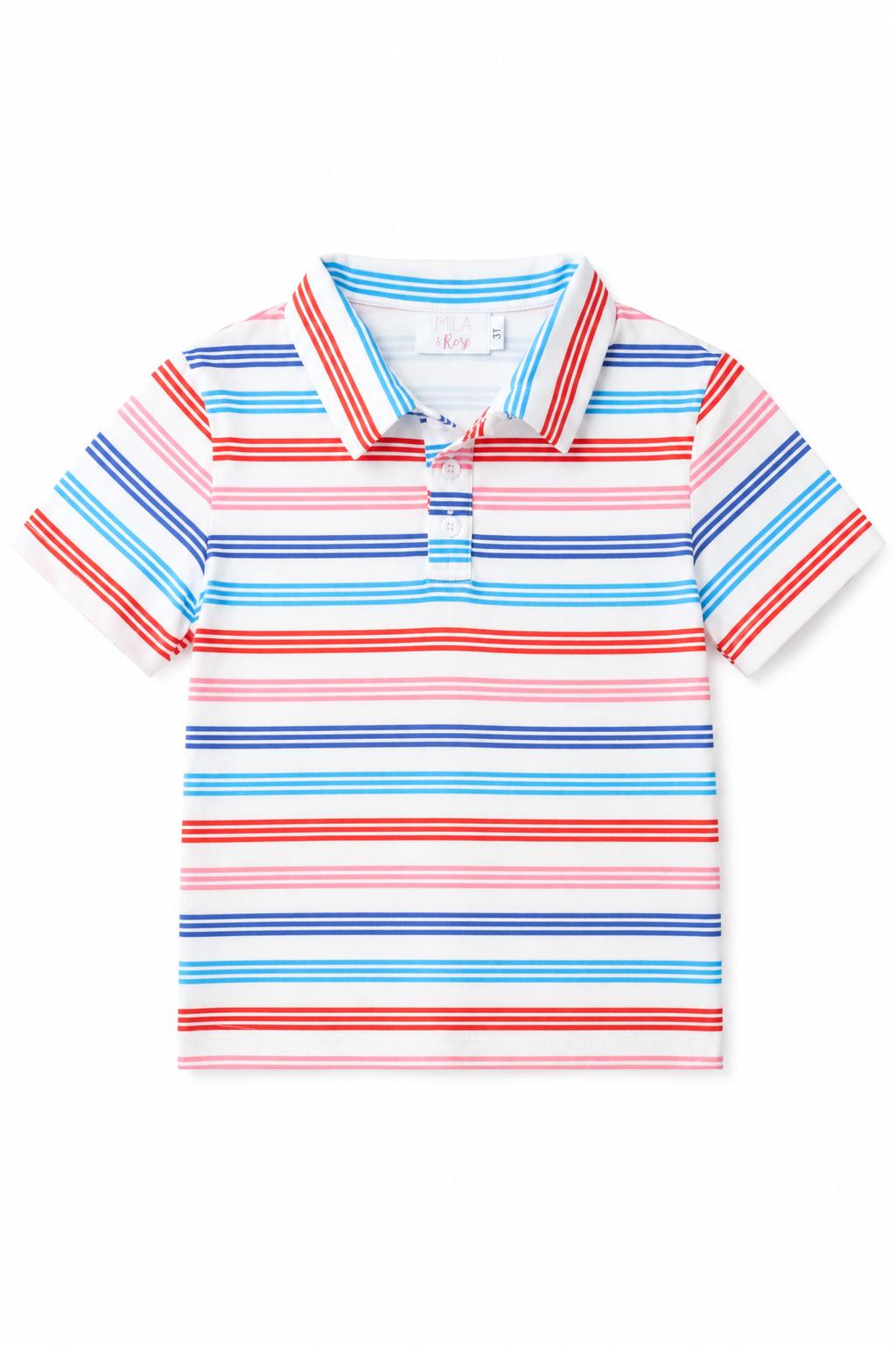 Boys Red, White & Stripe S/S Polo