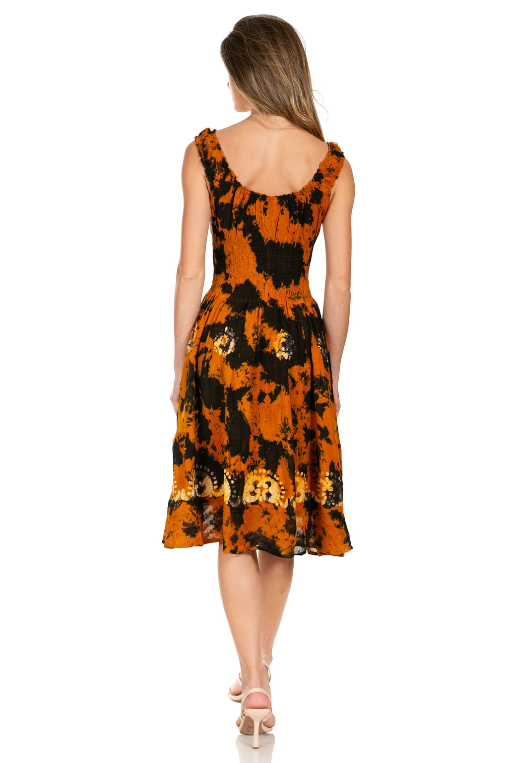 Sakkas Alba Women's Off The Shoulder Smock Ruffle Midi Dress Tie Dye & Embroidery