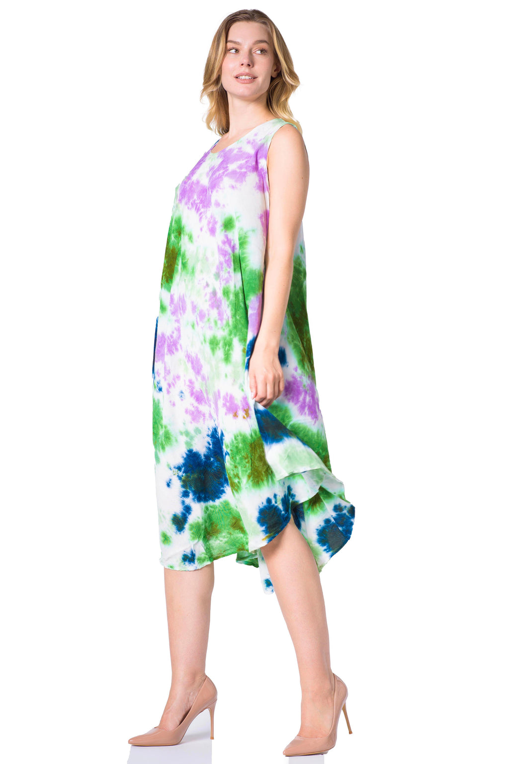 Sakkas Neja Women's Casual Maxi Summer Sleeveless Loose Fit Tie Dye Tank Dress