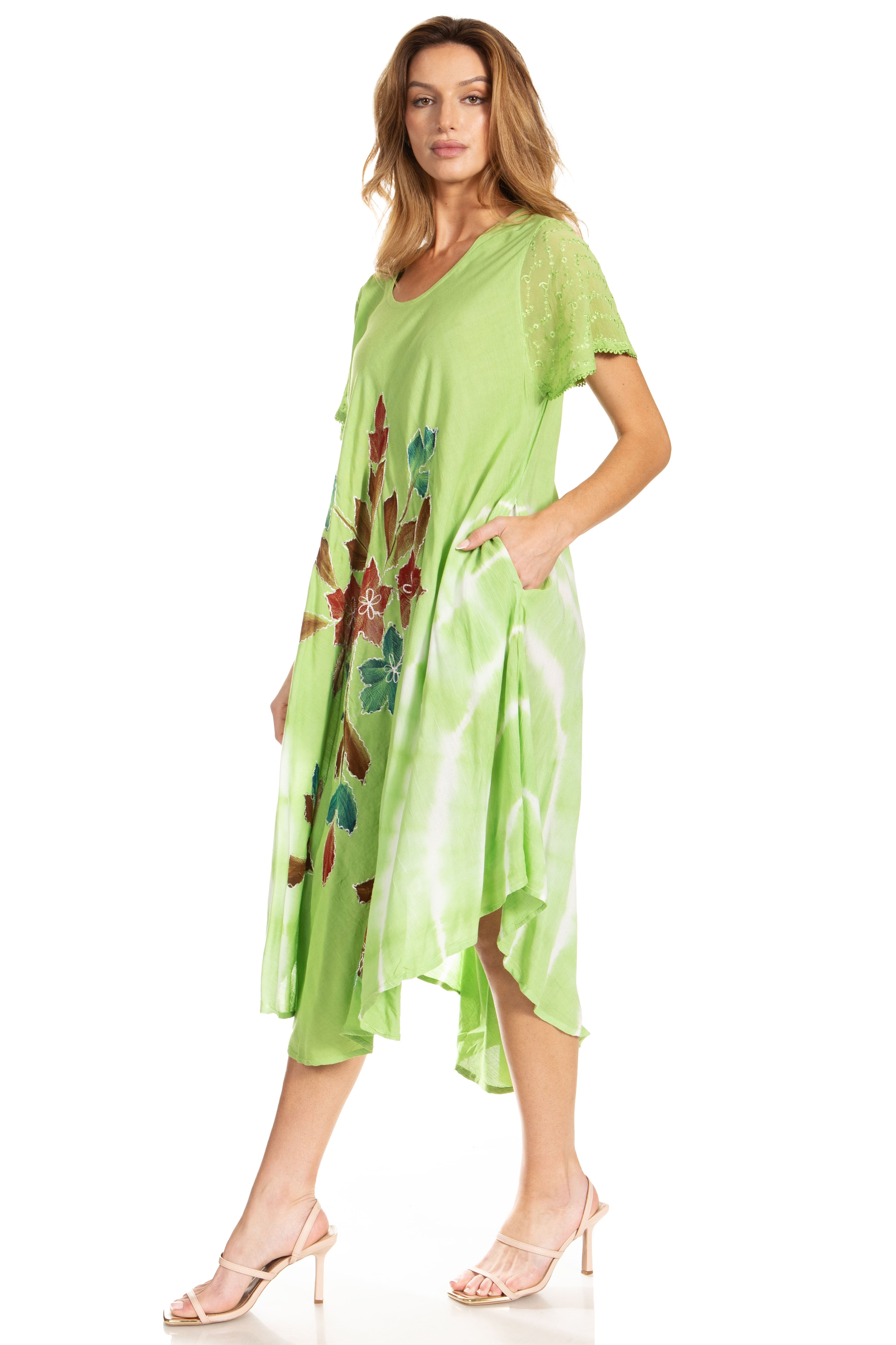 Sakkas Embroidered Painted Floral Cap Sleeve Rayon Dress