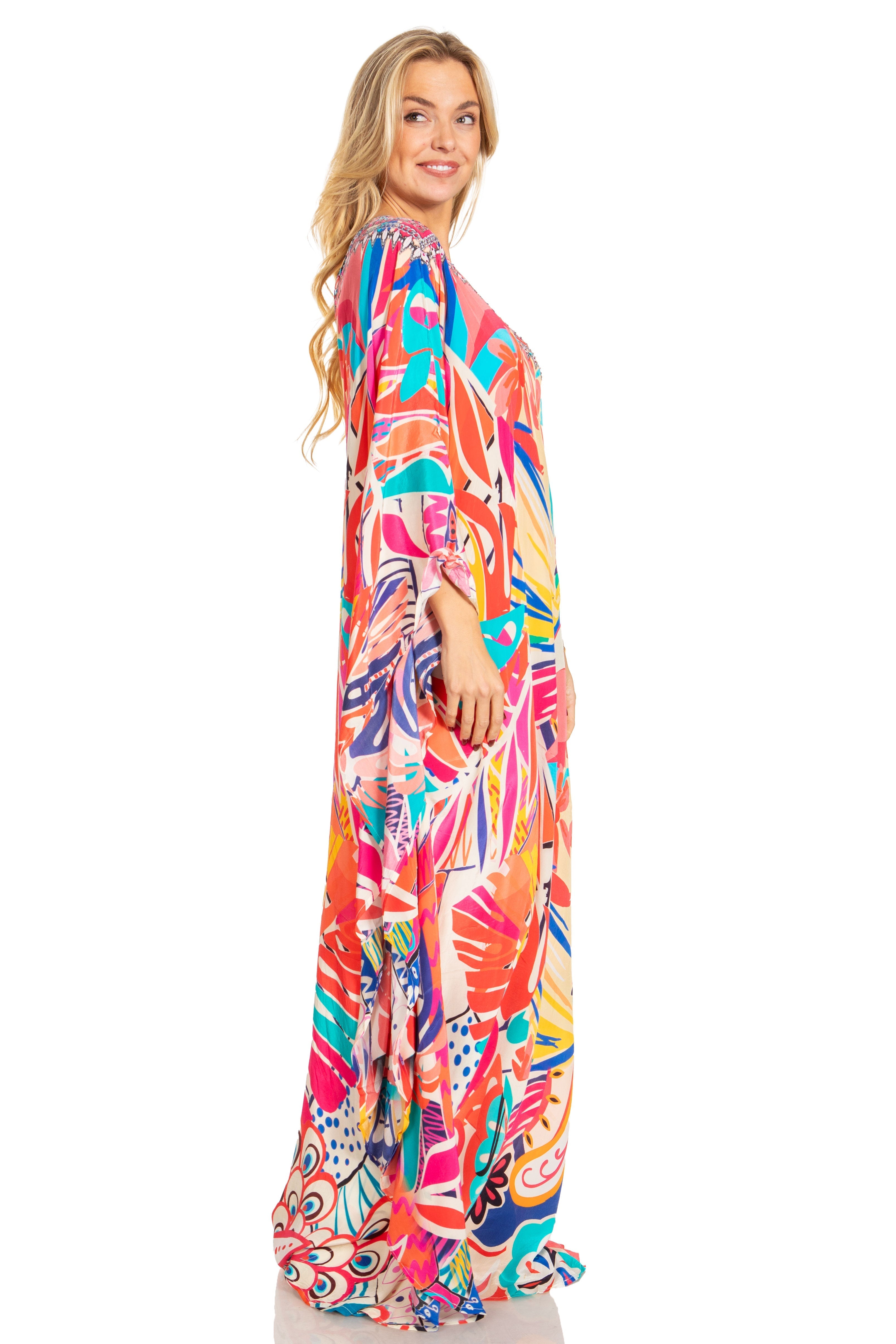 Sakkas Dora Women's One Shoulder Short Sleeve Casual Elegant Maxi Dress with Print