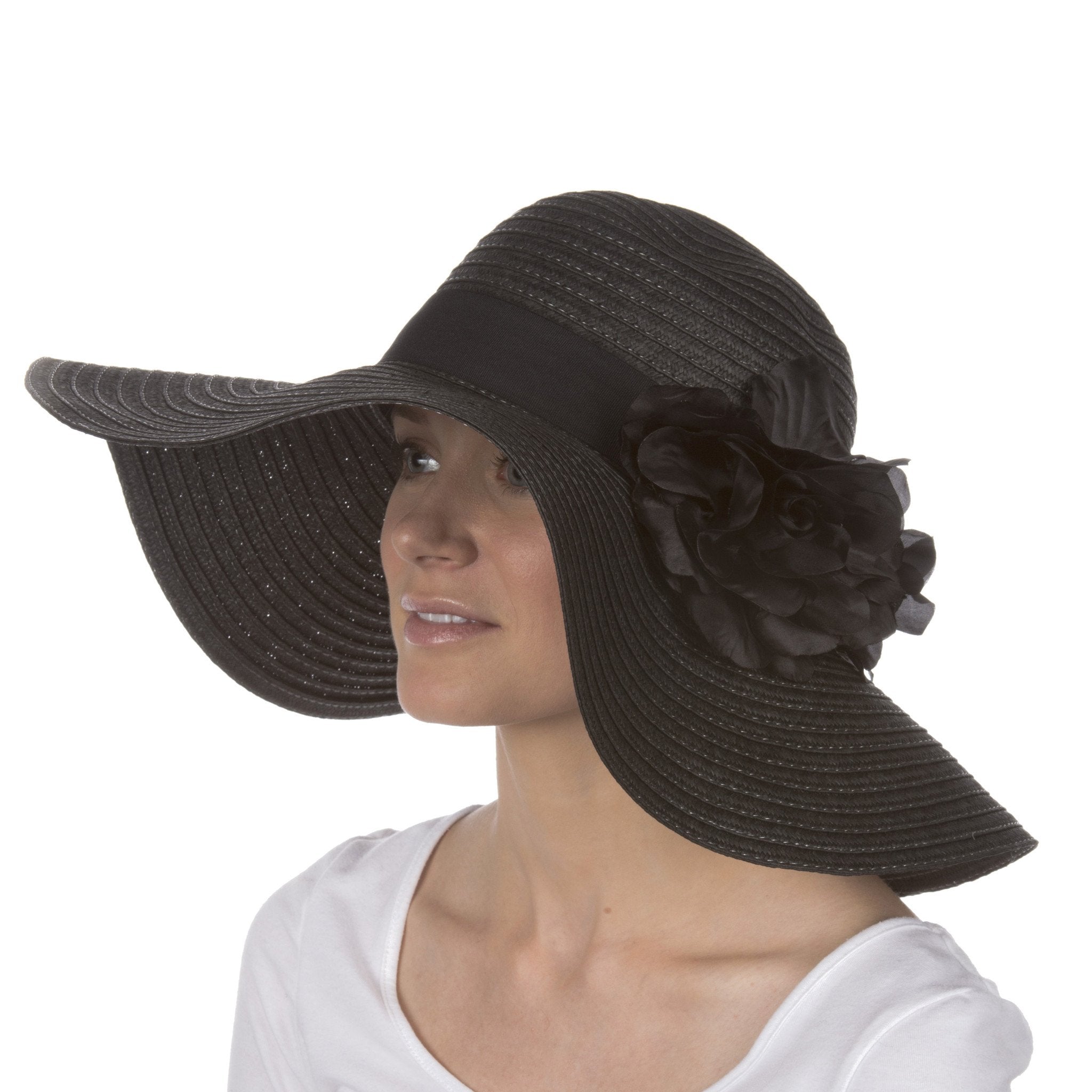 Sakkas Daisy UPF 50+ 100% Paper Straw Flower Accent Wide Brim Floppy Hat