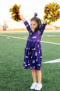 JMU Purple Duke Dog 3/4 Sleeve Pocket Twirl Dress