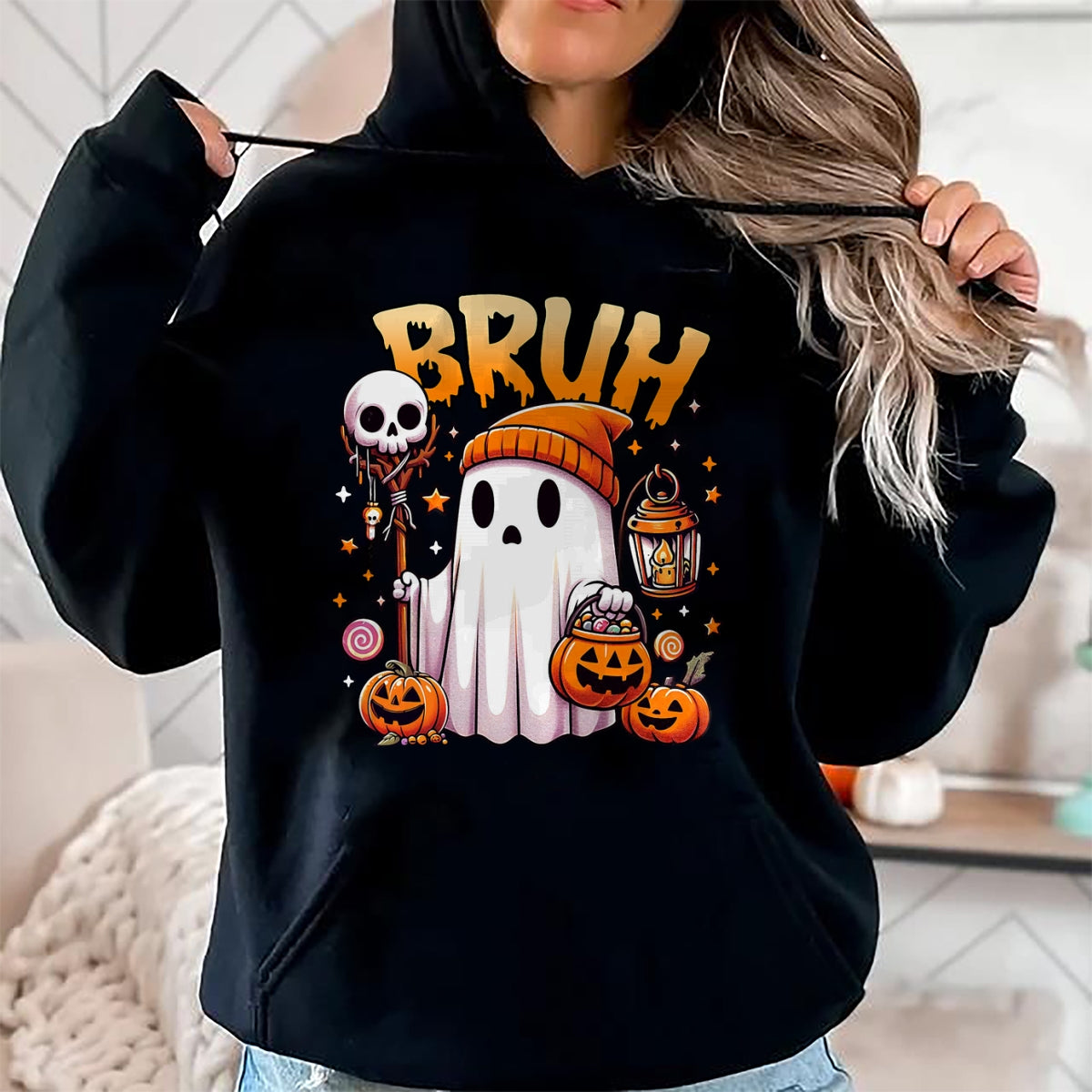 Bruh Ghost Halloween Cute Ghost Trick Or Treat Candy Kids T-Shirt - Halloween Unisex T-Shirt/Hoodie - NGHL00