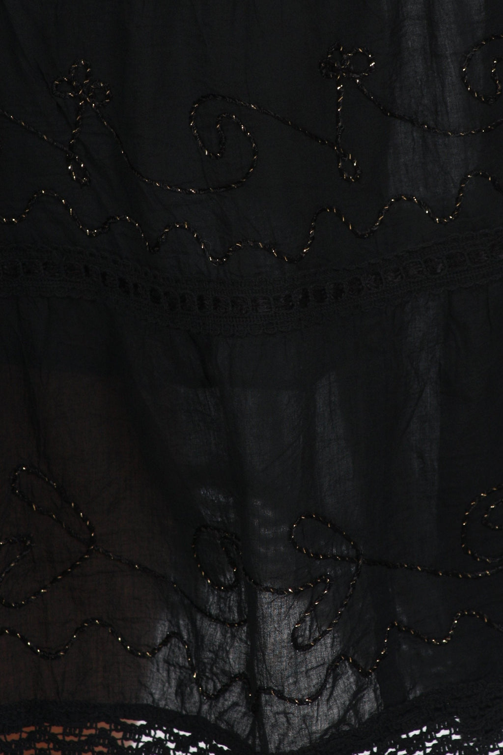 Sakkas Solid Embroidered Crochet Lace Trim Gypsy Bohemian Mid Length Cotton Skirt