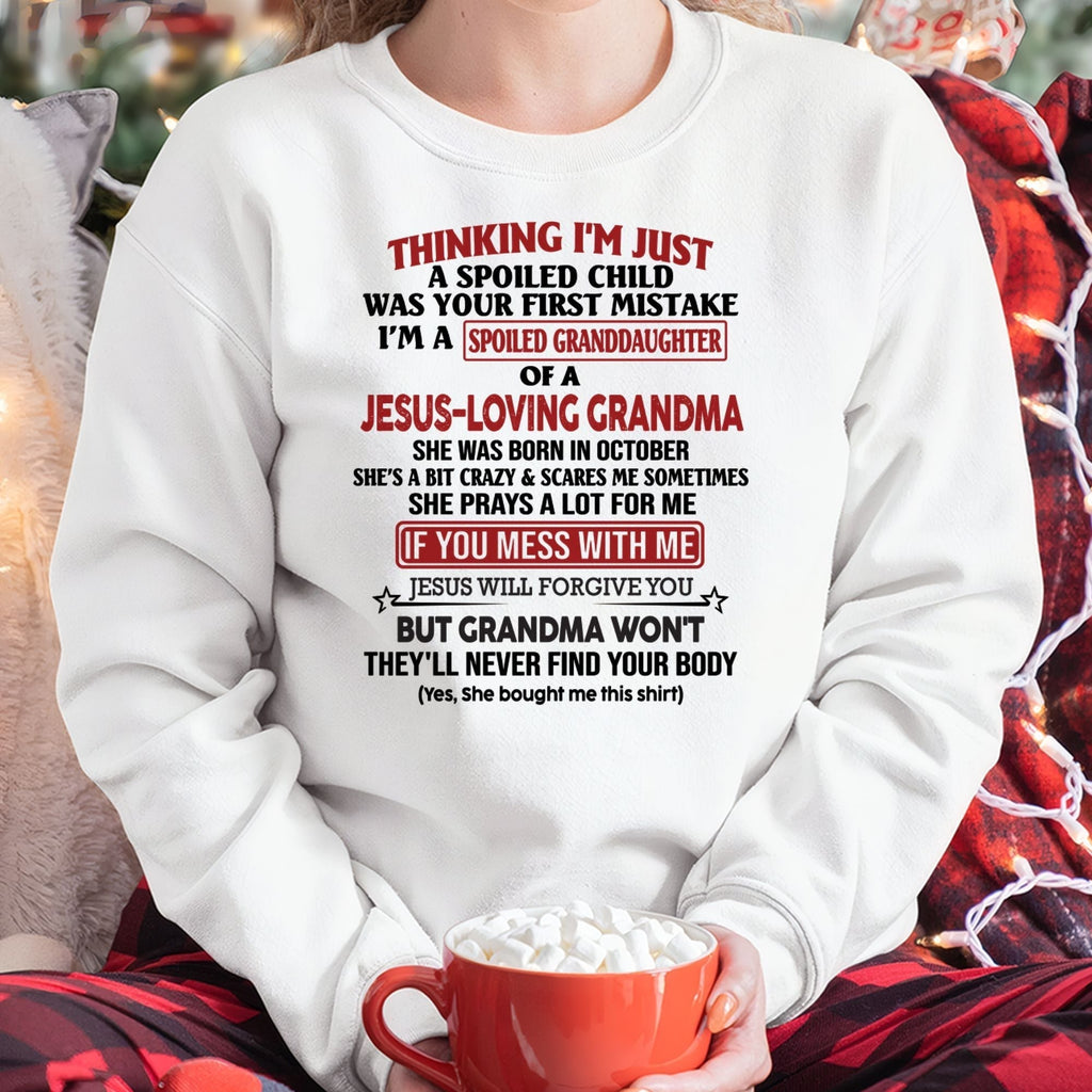 Christian Girl Shirt – Spoiled by Grandma October Edition – From Grandma to Granddaughter NGHL10 (SKU07-181-10)