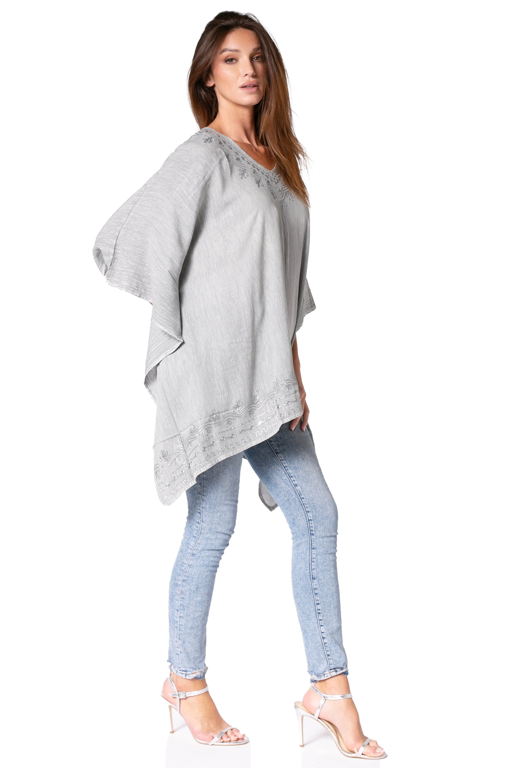 Sakkas Regina Women's Lightweight Stonewashed Poncho Top Blouse Caftan Cover up