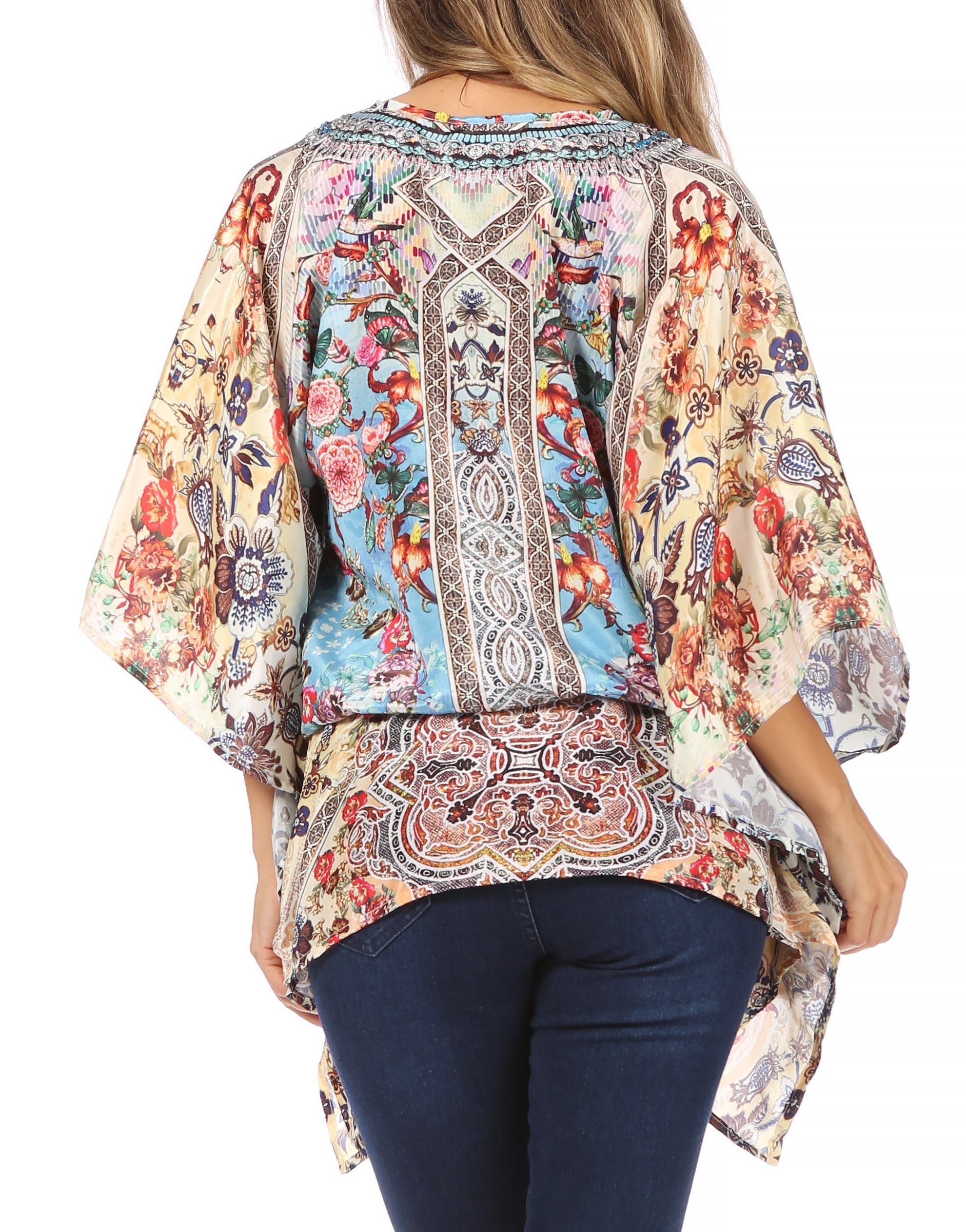 Sakkas Danis Women's Oversized Casual Pullover V-neck Short Sleeve Boho Top Blouse