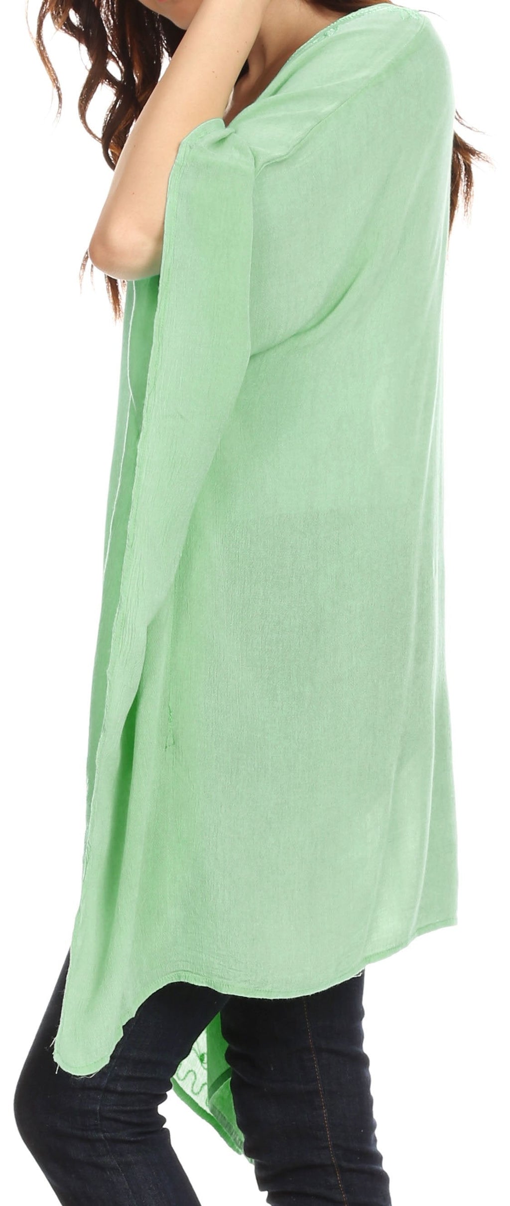 Sakkas Wren Lightweight Circle Poncho Top Blouse With Detailed Embroidery
