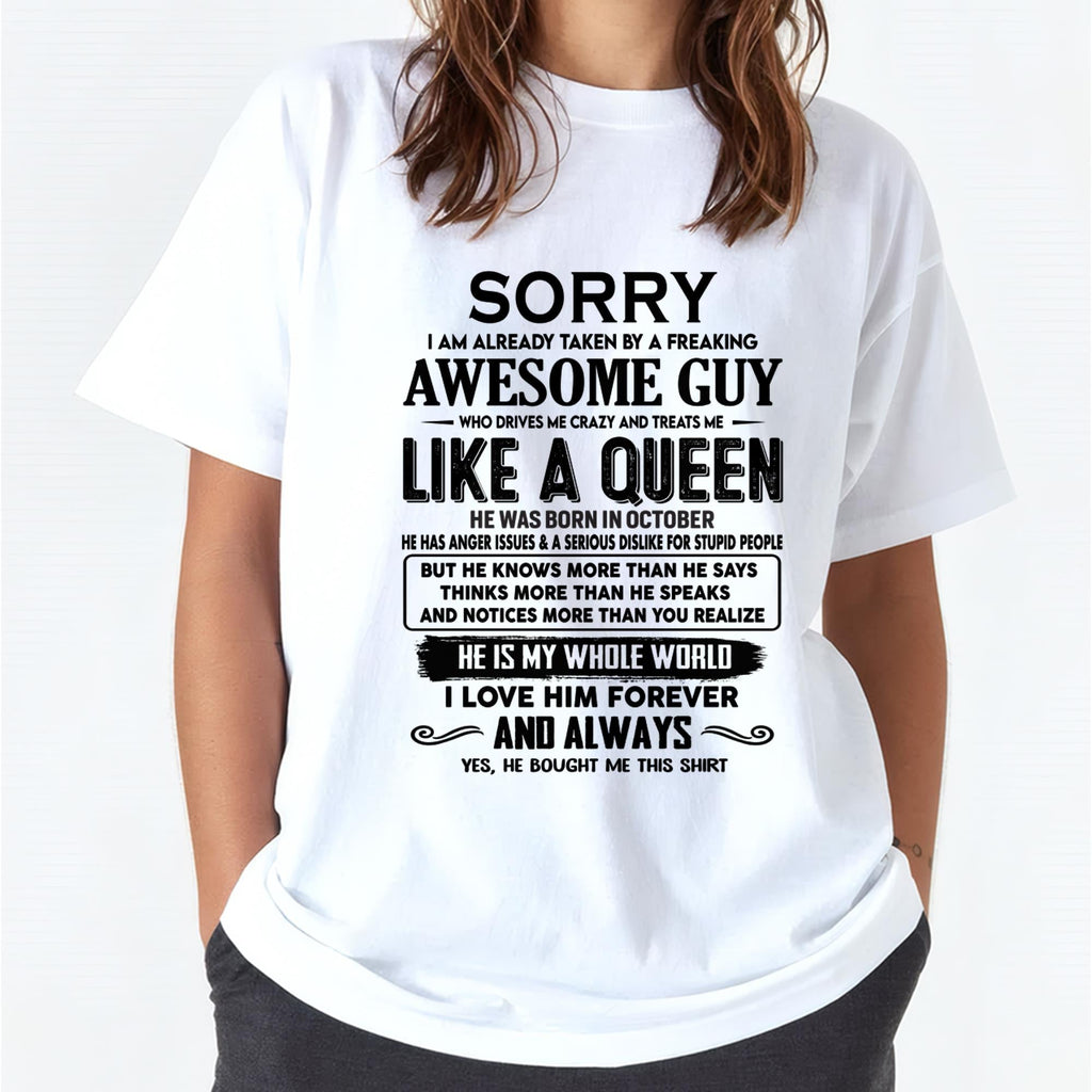 October - Sorry I am already taken by a freaking awesome guy - Gift for Wife From Husband - NGHL10 (SKU-SRG-10)