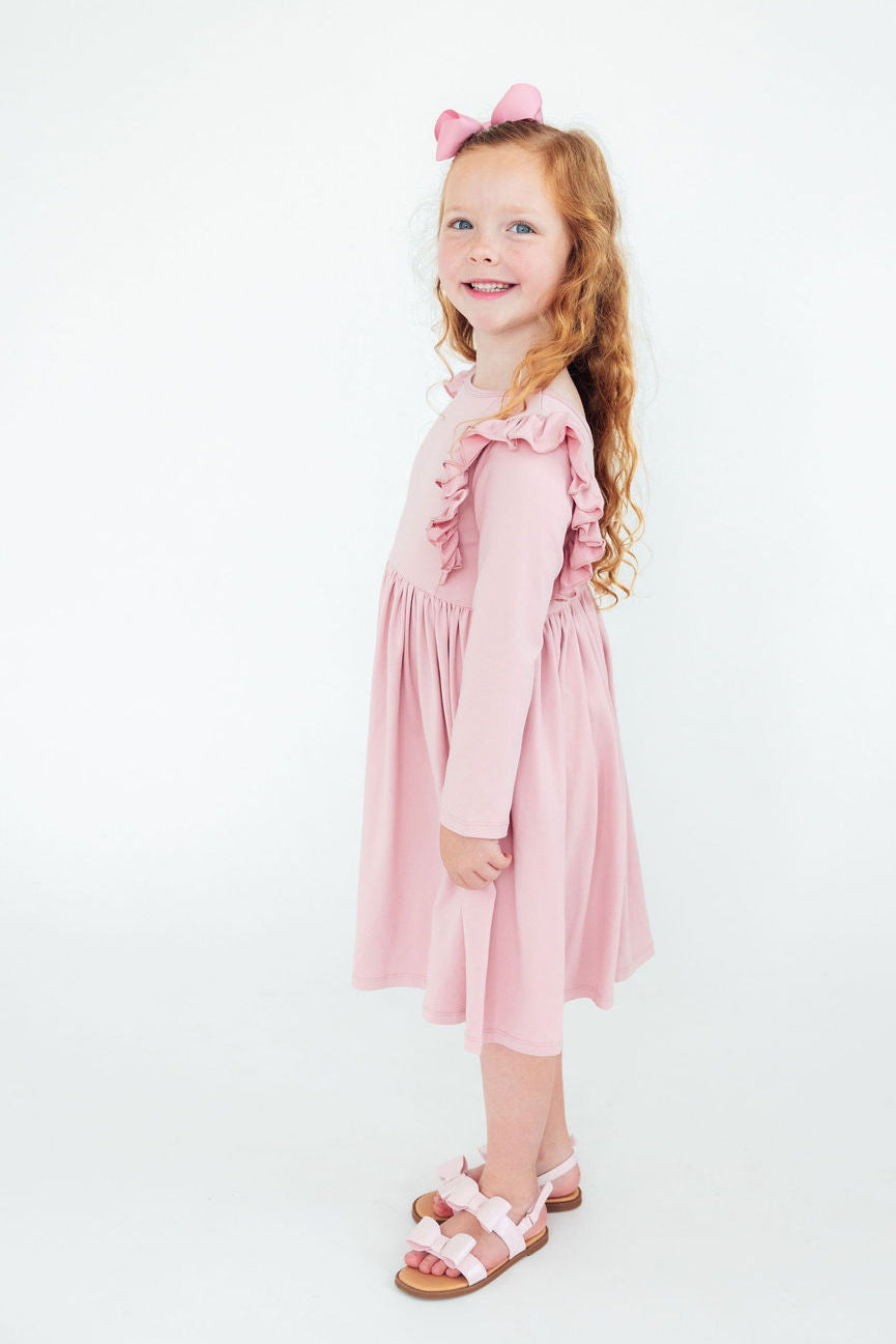 Vintage Pink L/S Ruffle Twirl Dress