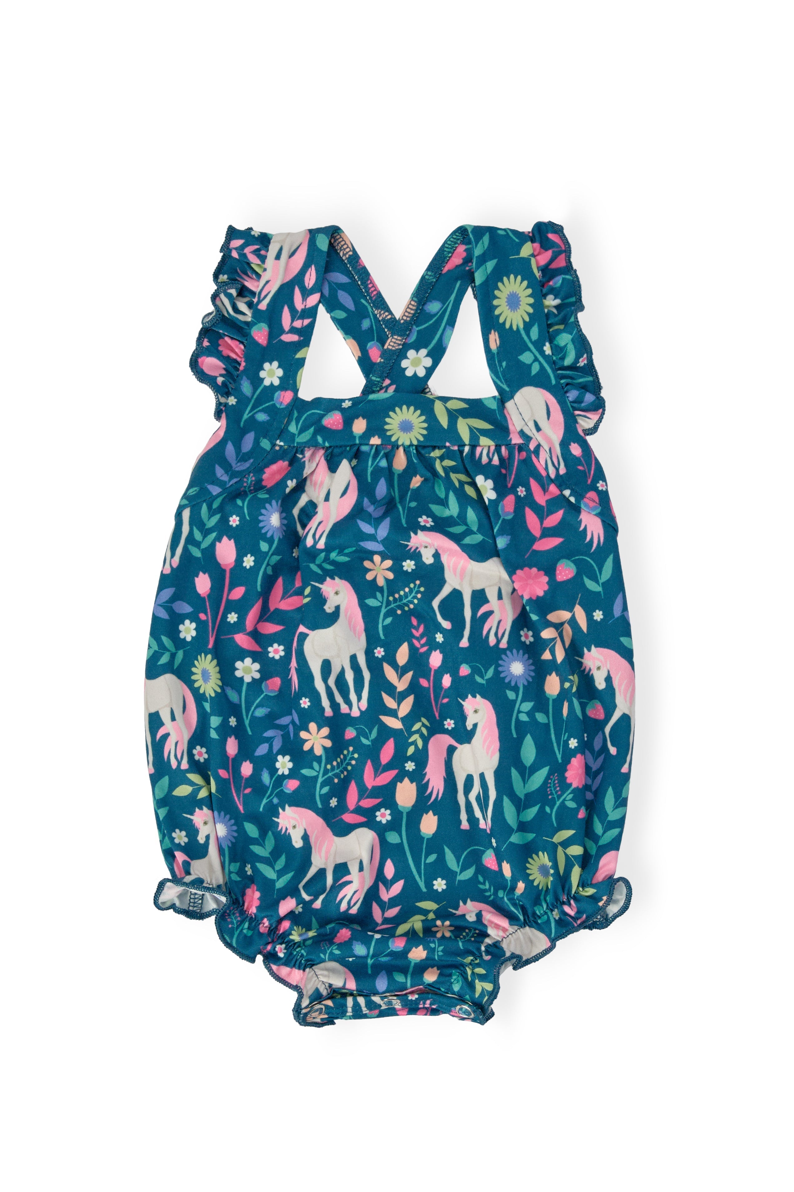 Wish Upon a Unicorn Ruffle Cross Back Romper
